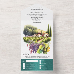 Invitación Todo En Uno Boda  de acuarela Toscana