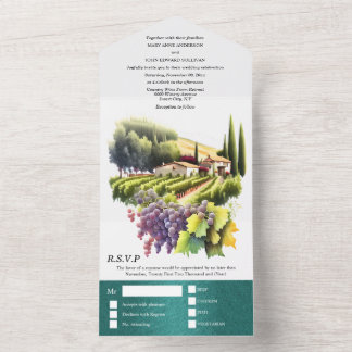 Invitación Todo En Uno Boda de acuarela Toscana