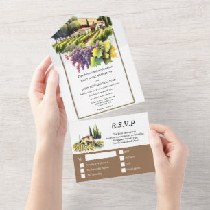 Invitación Todo En Uno Boda  de acuarela Toscana villa toscana