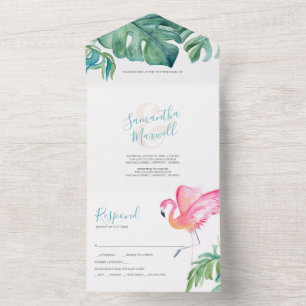 Invitación Todo En Uno Boda de acuarela tropical todo en una sola invitac
