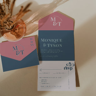 Invitación Todo En Uno Boda de Algodón de Azúcar Rosa y Azul  