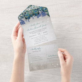 Invitación Todo En Uno Boda de alumbrado de pavo real de indigo Bunting P