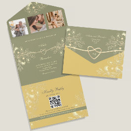 Invitación Todo En Uno Boda de Amarillo y Verde Salvia