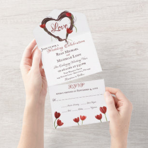 Invitación Todo En Uno Boda de amor de primavera de tulipanes rojos