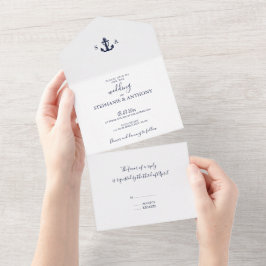 Invitación Todo En Uno Boda de ancla azul de la Marina Náutica monográfic