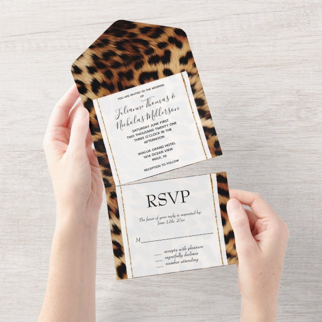 Invitación Todo En Uno Boda de animales de leopardo de las crías marrones (desgarro)