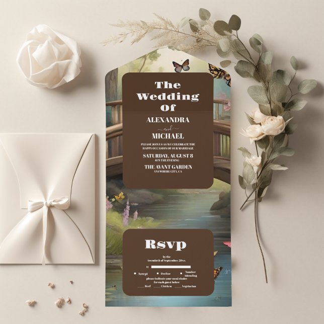 Invitación Todo En Uno Boda de árbol acuático de Mountain Lake (Subido por el creador)