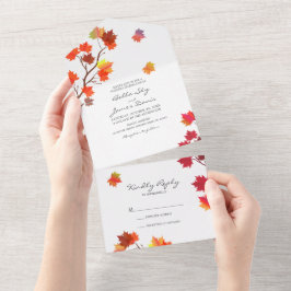 Invitación Todo En Uno Boda de árbol de otoño minimalista todo en una sol