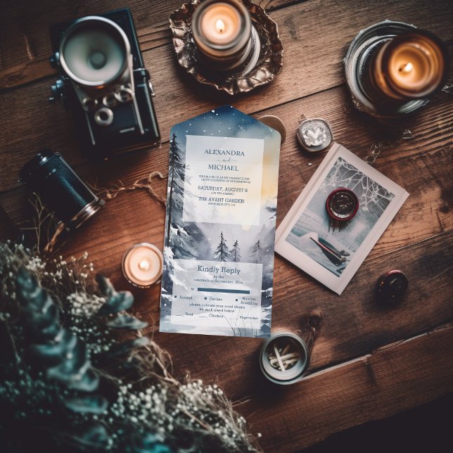 Invitación Todo En Uno Boda De Árbol De Pino De Acuarela Rústica (Subido por el creador)