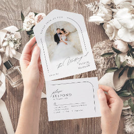 Invitación Todo En Uno Boda de arco de foto minimalista de guión moderno