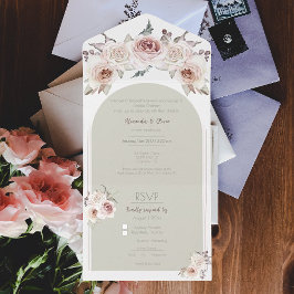 Invitación Todo En Uno Boda de Arco Rosa bohemio