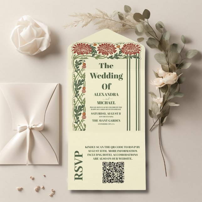 Invitación Todo En Uno Boda de Art Nouveau clásico del código QR (Subido por el creador)