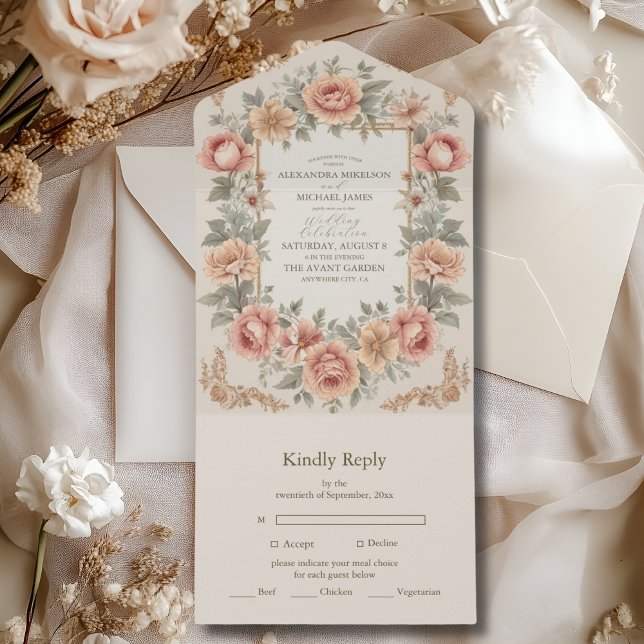 Invitación Todo En Uno Boda de Art Nouveau del Jardín Botánico (Subido por el creador)