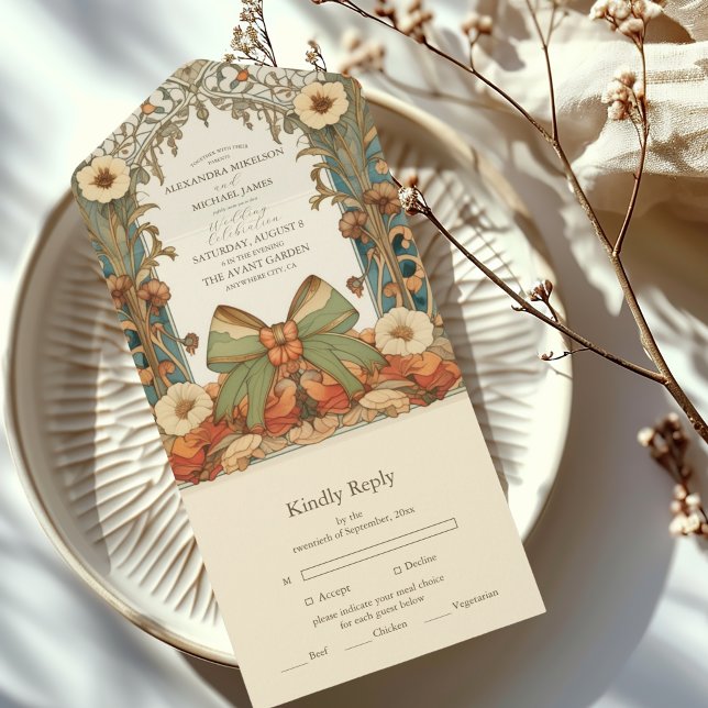 Invitación Todo En Uno Boda de Art Nouveau floral de época (Subido por el creador)