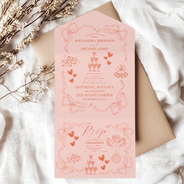 Invitación Todo En Uno Boda de arte contemporáneo retro (Subido por el creador)