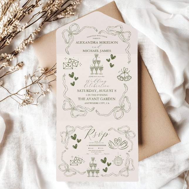 Invitación Todo En Uno Boda de arte de Doodle Retro caprichoso (Subido por el creador)