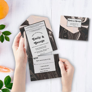 Invitación Todo En Uno Boda De Arte Mínimo Contemporáneo Negro Y Blanco