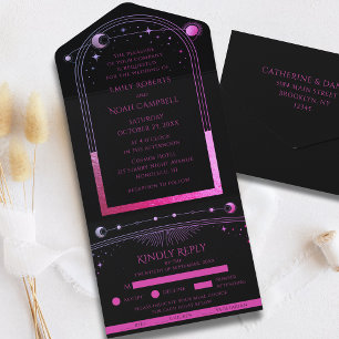 Invitación Todo En Uno Boda de Astronomía de la Luna de Sol Negro Celesti