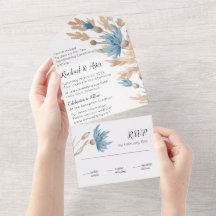 Boda de ayuno a mano de flores secas de azul rusti