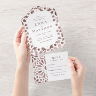 Invitación Todo En Uno Boda de Azulejo Marrón Acuarela Bohemio
