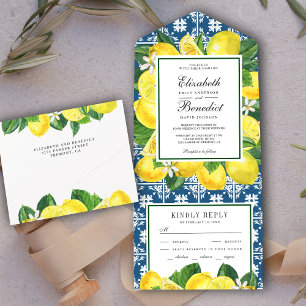 Invitación Todo En Uno Boda de baldosas mediterráneas rusticas limón huer