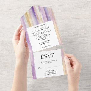 Invitación Todo En Uno Boda de bandas de oro de lavanda morada