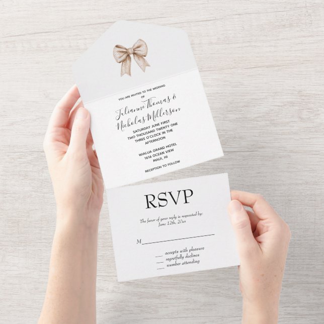 Invitación Todo En Uno Boda de barrido blanco (desgarro)