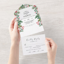 Boda de bayas de invierno con piñas y vegetación