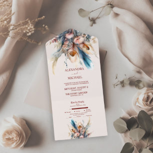 Invitación Todo En Uno Boda de Boho Acuarela Hierba de Pampas