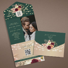 Invitación Todo En Uno Boda de Boho de Floral Esmeralda