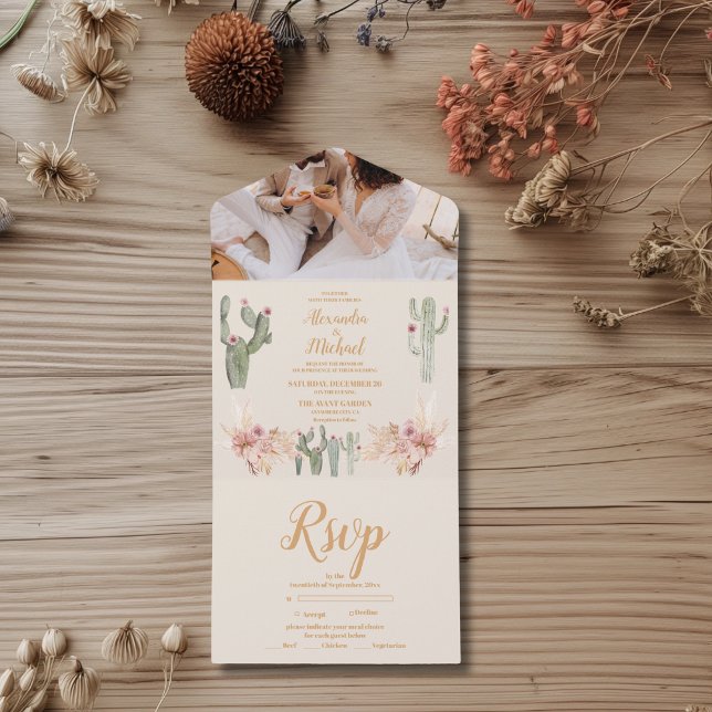 Invitación Todo En Uno Boda de Boho Desert Cactus (Subido por el creador)