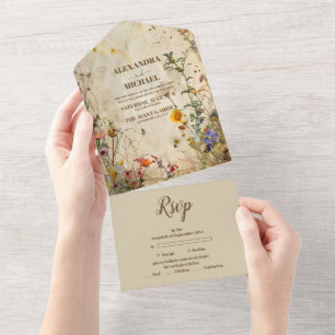 Invitación Todo En Uno Boda de Boho Fall Wildflower