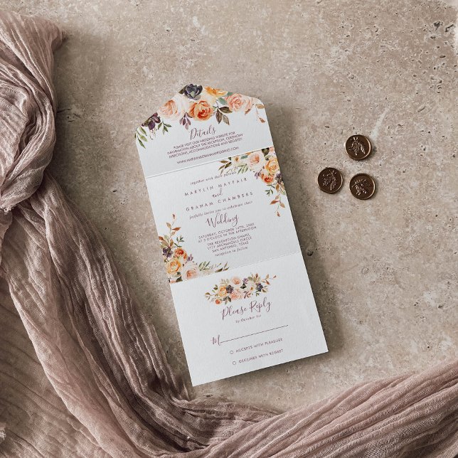 Invitación Todo En Uno Boda de Boho Floral de Moda clásica (Subido por el creador)