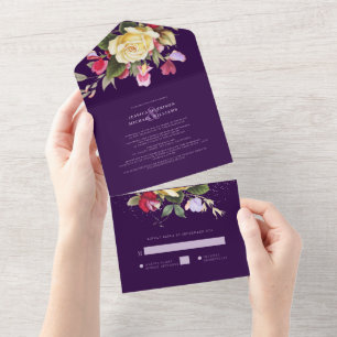 Invitación Todo En Uno Boda de Bouquet de rosa rosa rosa rosa amarillo vi