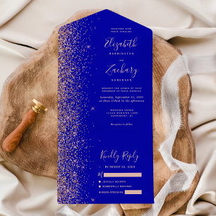 Invitación Todo En Uno Boda de brillo de oro rosa azul real moderno