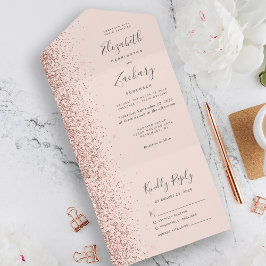 Invitación Todo En Uno Boda de Brillo de Rosa Dorado Moderno