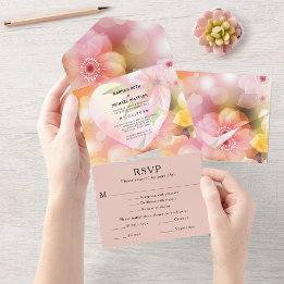 Invitación Todo En Uno Boda de brillo romántico elegante floral naranja r