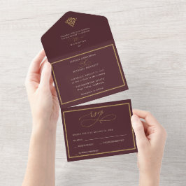 Invitación Todo En Uno Boda de Burgundy de Dinero Antiguo