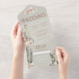 Invitación Todo En Uno Boda de Cactus Terracota y Caqui