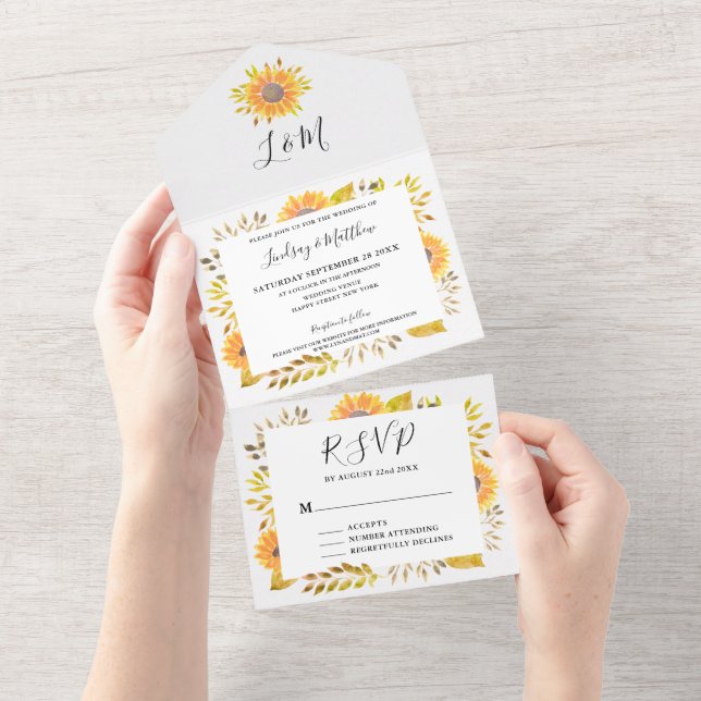 Invitación Todo En Uno Boda de caída de girasol ruso (desgarro)