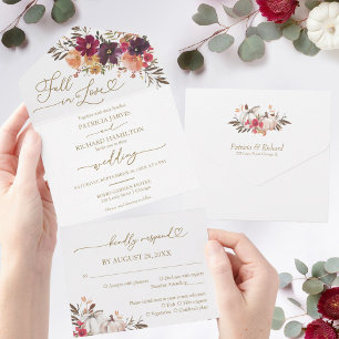 Invitación Todo En Uno Boda de Calabaza Borgoña Enamórate