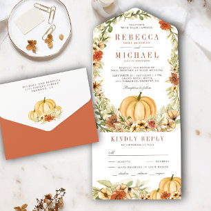 Invitación Todo En Uno Boda De Calabaza Botánica Rústica De La Tierra Flo