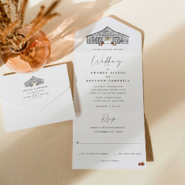 Invitación Todo En Uno Boda de calabazas del granero de otoño