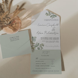 Invitación Todo En Uno Boda de Caligrafía de Eucalipto Verde Salvia Simpl
