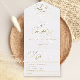 Invitación Todo En Uno boda de caligrafía de guión elegante de oro de mod