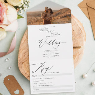 Invitación Todo En Uno Boda de caligrafía de moda de fotografía de boho m