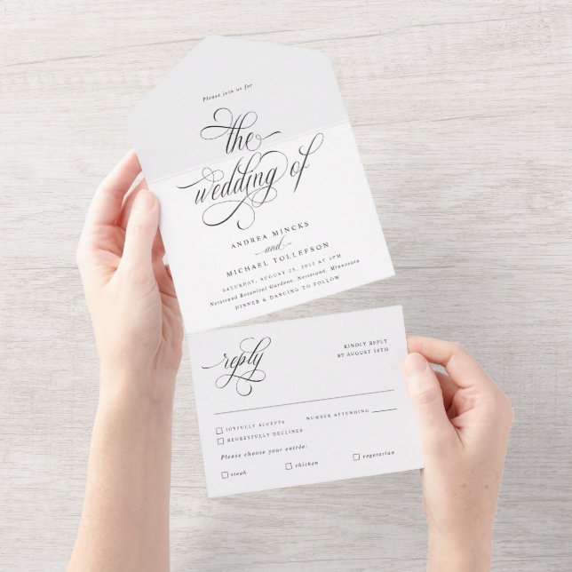 Invitación Todo En Uno Boda de caligrafía elegante de lujo (desgarro)