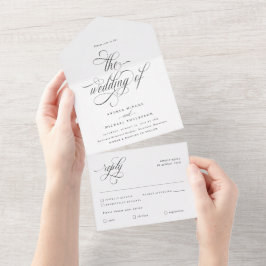 Invitación Todo En Uno Boda de caligrafía elegante de lujo