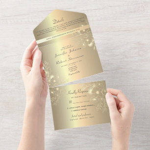 Invitación Todo En Uno Boda de caligrafía en oro vintage