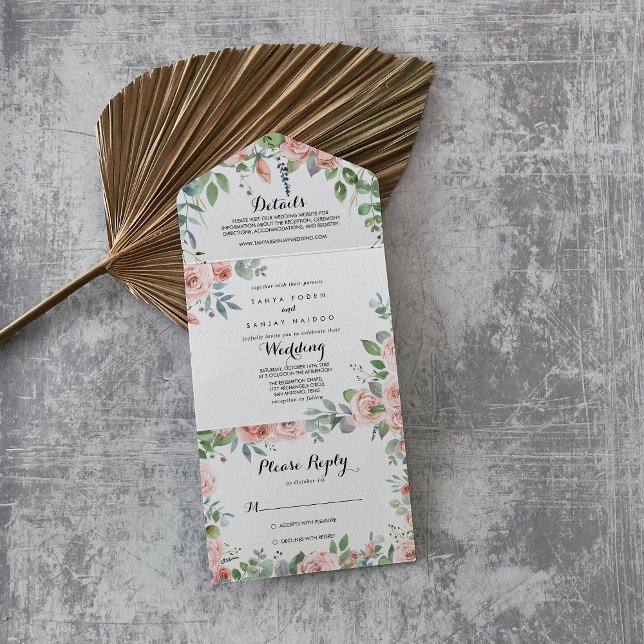 Invitación Todo En Uno Boda de caligrafía floral de brisa de verano (Subido por el creador)